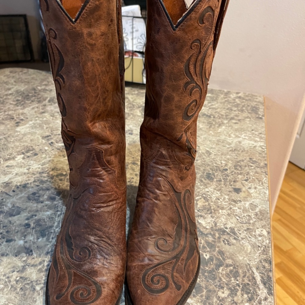 Dan Post Women's Brown 12" Goat/Inlay Cowboy Boots DP3256 Size 10 - Picture 4 of 4